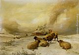 Sheep In A Winter Landscape by Thomas Sidney Cooper